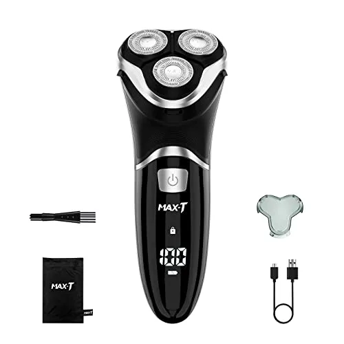 Electric Shaver Razor for Men, Max-T Quick Rechargeable Wet Dry Rotary Shaver with Pop Up Trimmer and LED Display, Ipx7 100% Waterproof 8101 with ADA