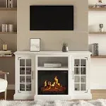 TV Stand with Electric Fireplace Fits TVs up to 65-Inc LED Flames by Northwest (White)