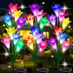 KuBace Solar Outdoor Lights Garden Decor, 6 Pack Upgraded Solar LED Flower Lights with 24 Bigger Lily Flower Lamp, 7 Color Changing Waterproof Solar