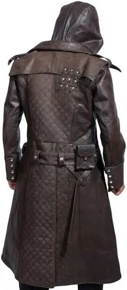 Stylish Legacy Men's Assassin Brown Genuine Leather Trench Costume Coat