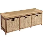 Badger Basket Kid's Storage Bench with Woven Top and Baskets - Brown