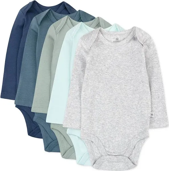 HonestBaby Baby Boys' 5-pack Long Sleeve Bodysuits One-piece 100% Organic Cotton for Infant Baby Boys', Unisex