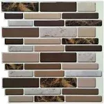  Kitchen Backsplash Glass Tiles Peel and Stick Wall Stickers, Marble Brown