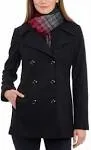 London Fog Women's Double Breasted Peacoat with Scarf