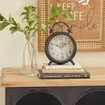 Metal Clock with Bell Style Top, 6&#034; X 3&#034; X 9&#034;, Brown