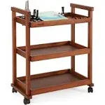  37&#034; H Art Cart Storage Organizer 3-Tier, Solid Beech Wood Rolling Walnut