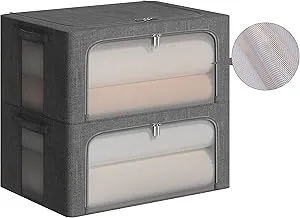 2 Pack Clothes Storage Bins - Foldable Metal Frame Small-15.7x12x<wbr/>8-22L Grey