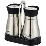 Salt and Pepper Shakers Set, Stainless Steel Salt Containers with Glass Bottl...