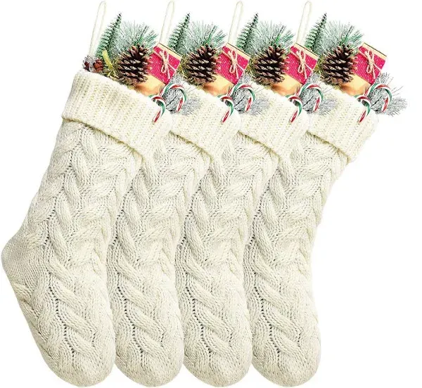  Pack 4,14&#034; Unique White Knit Christmas Stockings Style3 Length 14&#034;,Pack 4 Ivory