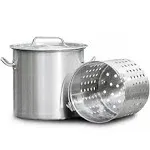 21 qt. Stainless Steel Stock Pot with Strainer Basket and Lid