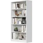 Sunon Wood Bookcase 5-Shelf Freestanding Display Wooden Bookshelf for Home Office School (11.6" D*33" W*59.8" H,White)