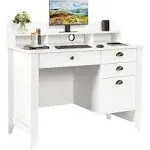 White Desk with 4 Drawers Storage, Computer Small Desk with File Drawer and Hutch, Student Desk Kids Desk for Bedroom, Home Office, White