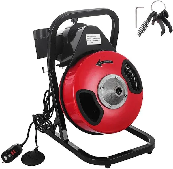 75 Ft X 1/2 Inch Drain Cleaner Machine, Professional Electric Drain Auger for 1 to 4 Inch Pipes, Portable Electric Drain Snake with 4 Cutters & Foot Switch and Pair of Gloves