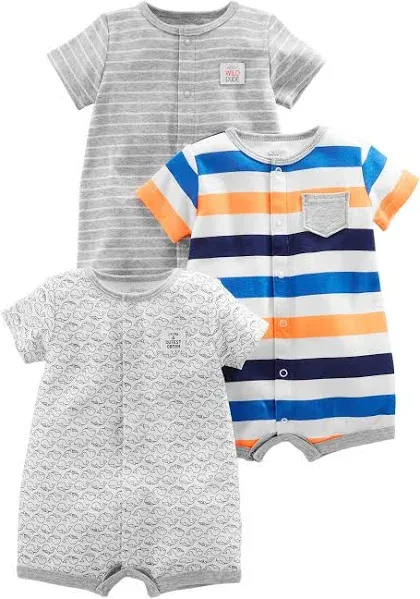 Simple Joys by Carter&#039;s Safari Animals 3-Pack Snap-up Rompers in Blue, Size 0-3M