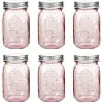 Amzcku 16 oz Rose Pink Mason Jars with Lids, 6 Pack Regular Mouth Quart Canning Jar, Safe for Storage, Canning, Pickling, Preserving, Fermenting,