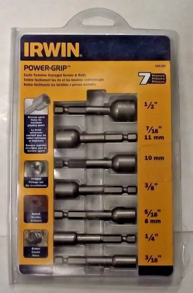 Irwin 394100 Power Grip Bolt Extractor 7 Piece Set