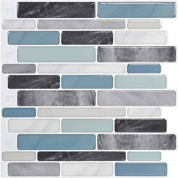 10-Sheet Peel and Stick Tiles, Marble Look Kitchen Backsplash Tiles, 12&#034;x12&#034; ...