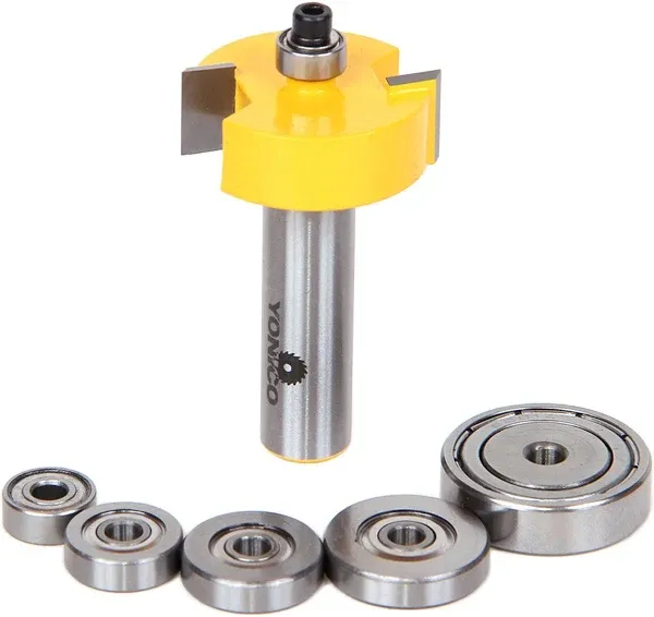 YONICO Rabbet & Bearing Router Bit Set 1/2-Inch Height with 6 Bearings 1/2-Inch Shank 14705