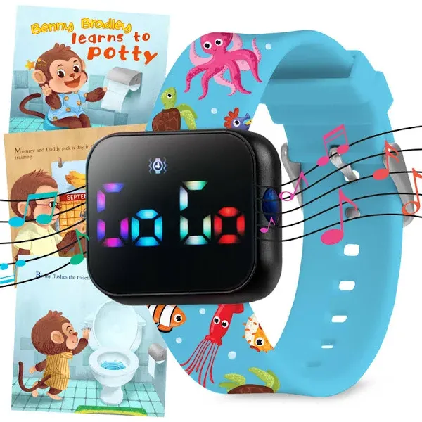 Potty Training Watch for Kids V2 – A Water Resistant Potty Reminder Device for Boys & Girls to Train Your Toddler with Fun/Musical & Vibration Interval Reminder with Potty Training eBook (Ocean)