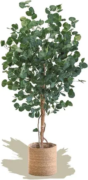 Maia Shop Artificial Eucalyptus Tree 5FT Tall, Fake Tree with Natural Wood Trunk and Realistic Leaves, Faux Silk Plant Made with The Best Materials, Artificial Tree for Home Decor Indoor, 60 inches