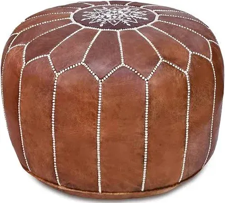 Moroccan Handmade Genuine Leather Pouf Ottoman