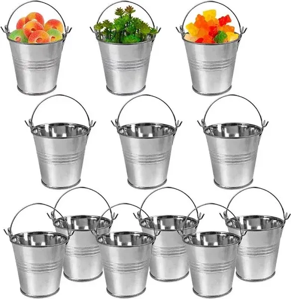 Juvale 12 Pack Galvanized Buckets Metal Buckets with Handles for Party