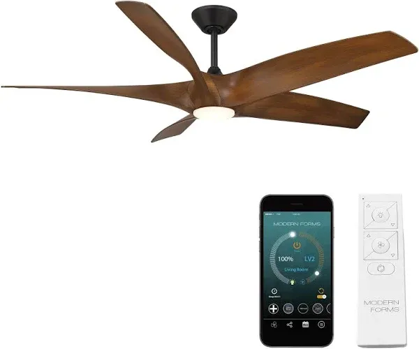 Zephyr 5-Blade 62 Inch Black and Koa Outdoor CCT LED Smart Ceiling Fan