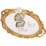 Moseley Decorative Trays Polyresin Ellipse Antique Mirror Tray, Makeup Organizer, Gold