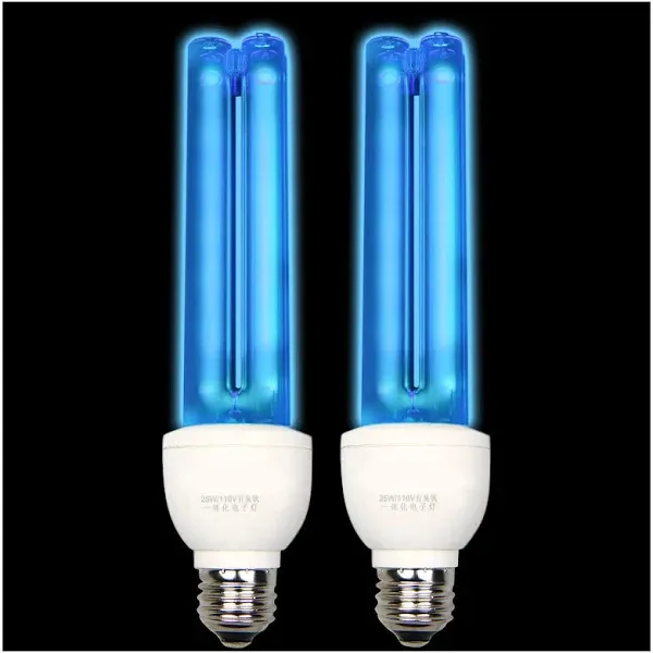 2 Pack UV Light Bulb with Ozone 25 Watt UVC Bulb 185Nm/254Nm E26 2 Count