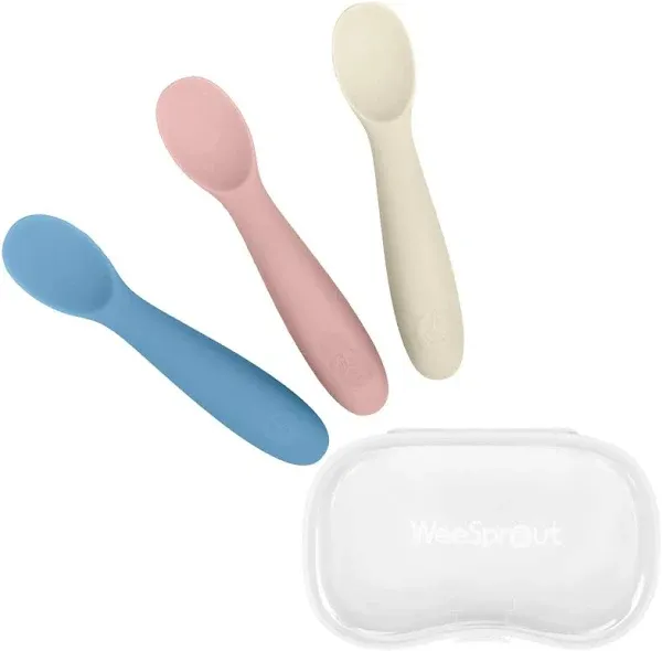 WeeSprout Toddler Utensils, 3 Forks & 3 Spoons, 18/8 Stainless Steel & Food Grade Silicone, Thick Easy-Grip Handles, Perfect Length For New Self Feeders, Gentle On Gums & Teeth, Dishwasher Safe