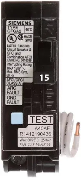 Siemens Q115DF Dual Function AFCI/GFCI Circuit Breaker