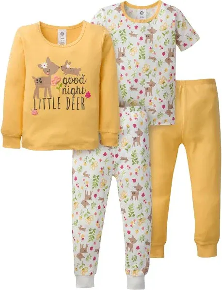 Gerber Toddler Neutral Snug Fit Cotton Pajamas 4-Piece Set