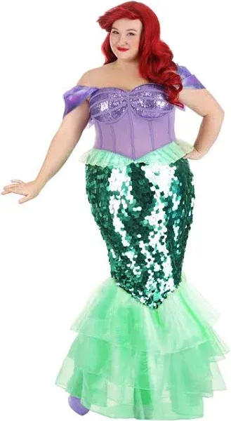 Disney The Little Mermaid Ariel Plus Size Mermaid Costume | Sequined Mermaid Dress for Women | Disney Cosplay Outfit