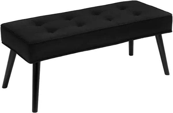 40'' Velvet Tufted Ottoman Bench, Modern Upholstered End of Bed Bench, Comfortable Entryway Bench with Wood Legs, Accent Footrest for Living Room, Black