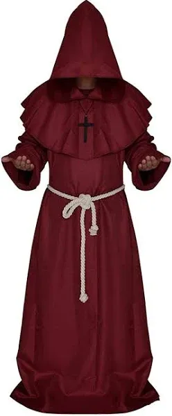 Friar Medieval Hooded Monk Renaissance Priest Robe Costume Cosplay