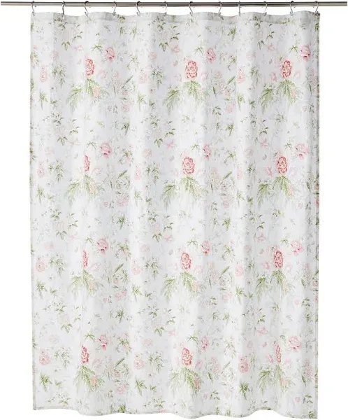 Laura Ashley Home - Shower Curtain, Stylish Cotton Bathroom Decor, Elegant Floral Home Decor (Breezy Floral Pink, 72" x 72")