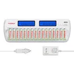 Tenergy TN438 16-Bay AA/AAA NiMH/NiCd LCD Smart Battery Charger + 16pc Centura AA