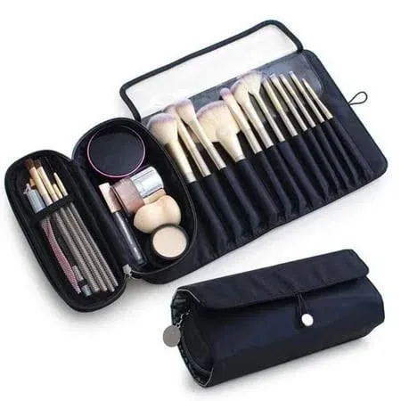 HIUZAR Portable Makeup Brush Organizer Makeup Brush Bag For Travel Can Hold 20+ Brushes Cosmetic Bag Makeup Brush Roll Up Case Pouch Holder For Woman