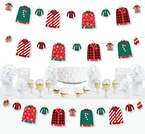 Big Dot of Happiness Christmas Pajamas Holiday Plaid PJ Party DIY Decorations Clothespin Garland Banner