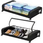 2 Pack Under Bed Storage with Wheels, Large Capacity Under Bed Storage Containers with Clear Lid,Handle,Label, Rolling Under Bed Shoe Storage Organizer for Clothes Toy Shoe Blanket (Black)