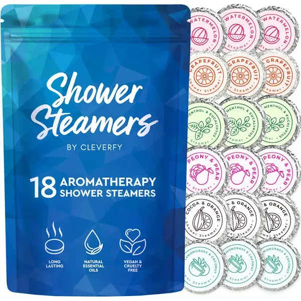 Cleverfy Shower Steamers Aromatherapy 18 Pack of Shower Bombs with Essential Oils. Self Care and Relaxation Birthday Gifts for Women and Men