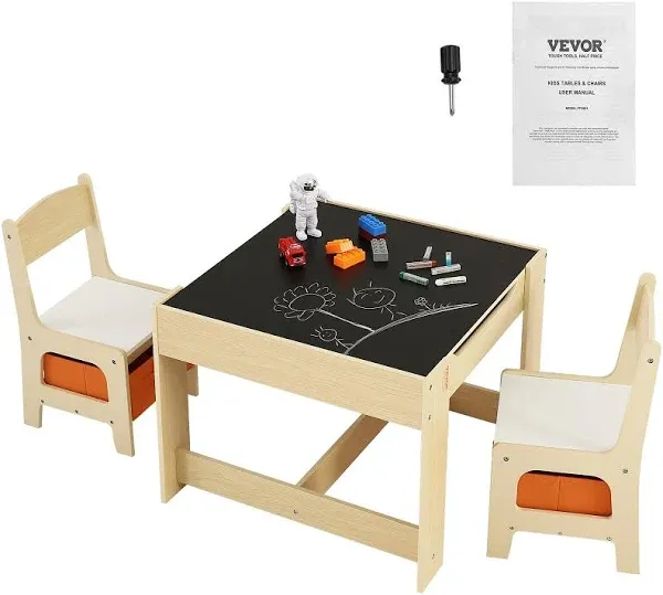 VEVOR Kids Table and Chair Set Wooden Activity Table with Storage Space &amp; Boxes