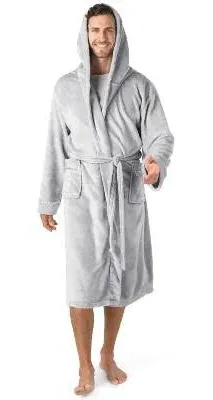 Pavilia Mens Robe, Soft Robe for Mens, Fleece Warm Long Bathrobe for Bath Shower Spa with Shawl Collar and Pockets