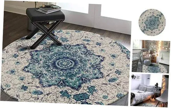 Collection Traditional Vintage Floral Area Rug - 2’ X 3’ Non-Slip Medallion V...