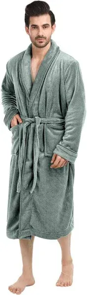 NY Threads Luxurious Men's Shawl Collar Fleece Bathrobe Long Spa Robe