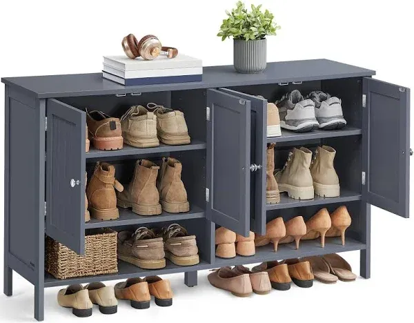 VASAGLE Shoe Cabinet, 3-Tier Shoe Storage Organizer, Shoe Shelf, Modern Country Cabinet, Freestanding Cabinet with Height-Adjustable Shelf, 13.8 x 47.2 x 27.6 Inches, Entryway, Slate Gray ULBC045G01