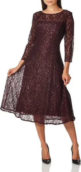 Sl Fashions Women's 3/4-Sleeve Sequin Lace Dress