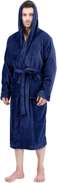 NY Threads Mens Hooded Fleece Robe - Plush Long Bathrobes