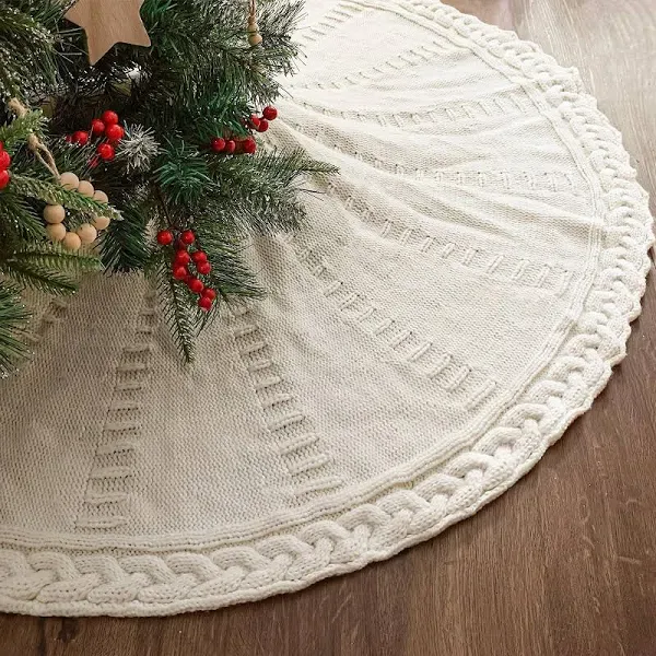  Knitted Christmas Tree Skirt: 48 Inches Cream 48inch-Cream Braided Cable Knit