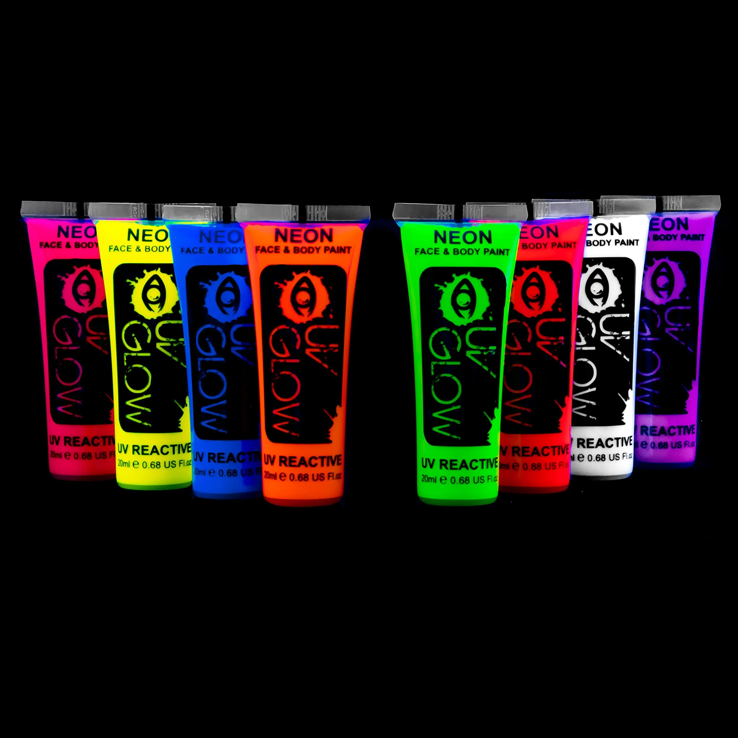 Blacklight Face and Body Paint 0.68oz - Set of 8 Tubes - Neon Fluorescent